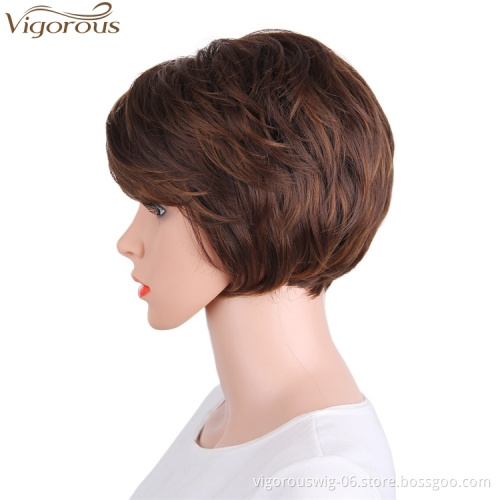 Vigorous Short Pixie Cut Hair Synthetic Wigs for Women Heat Resistant Hairpieces Daily Fashion Wigs for European American Women